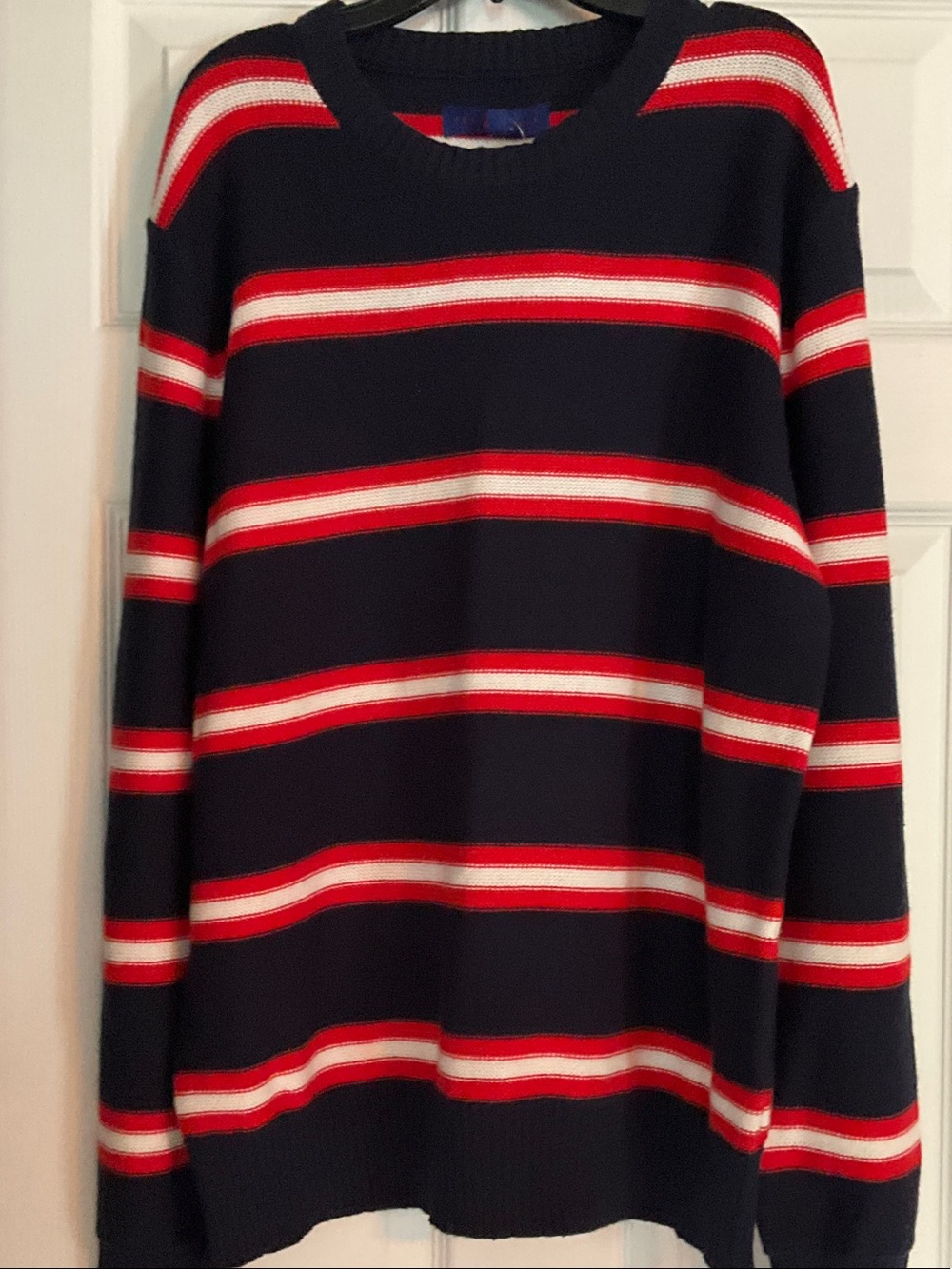 Aeropostale Navy Blue Crewneck Sweater with Red and White Stripes